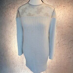 Snidel lace blocking knit dress shows off the skin a cute ribbon woven into back